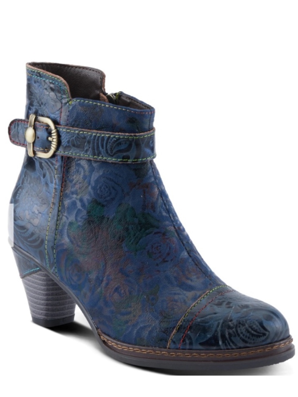 L’Artiste Spring Step Antilles Boots Floral Embossed Leather Size 38 7.5-8 Blue